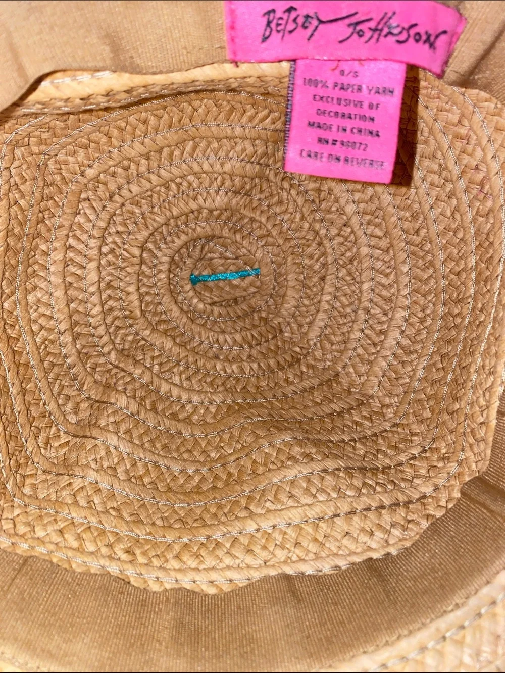 Betsy Johnston Paper Yarn Straw Hat OS bright summer colors floppy hat packable